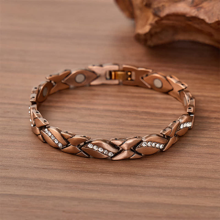 Bracciale magnetico in rame con foglia di cristallo e strumento per la rimozione delle maglie. - Bronzo Rosso - image 0