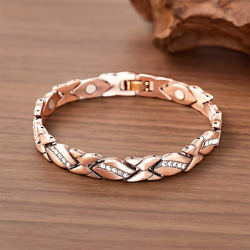Bracciale magnetico in rame con foglia di cristallo e strumento per la rimozione delle maglie. - Oro rosa - image 4