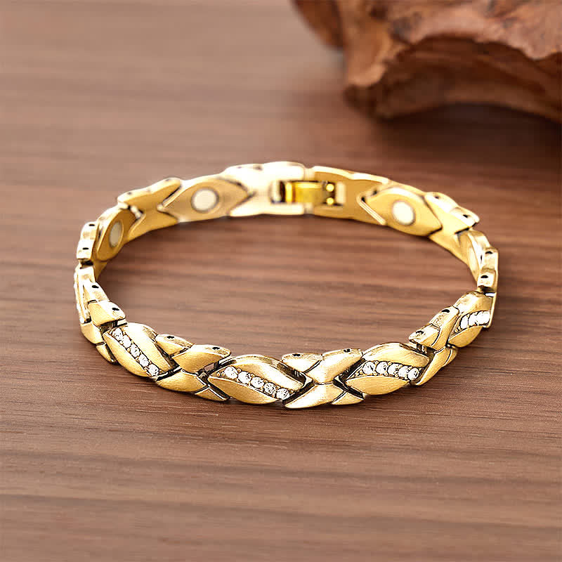 Bracciale magnetico in rame con foglia di cristallo e strumento per la rimozione delle maglie. - Oro - image 5