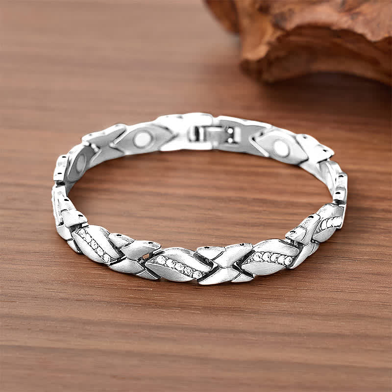 Bracciale magnetico in rame con foglia di cristallo e strumento per la rimozione delle maglie. - Argento - image 6