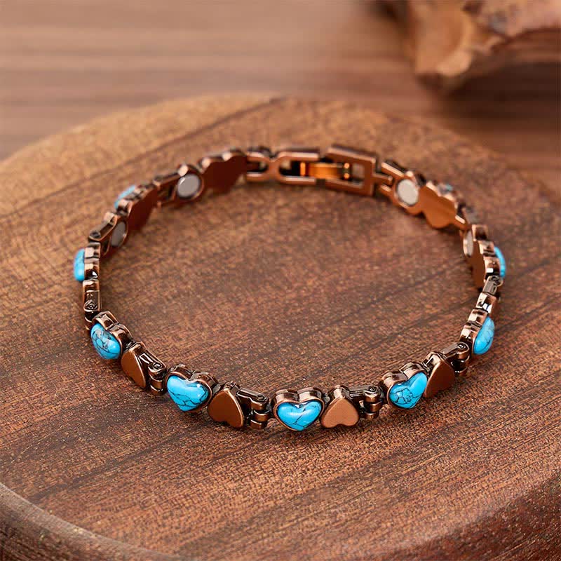 Bracciale con catena magnetica in rame e cuore turchese, completo di strumento per la rimozione delle maglie. - image 3