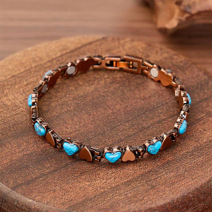 Bracciale con catena magnetica in rame e cuore turchese, completo di strumento per la rimozione delle maglie. - image 3