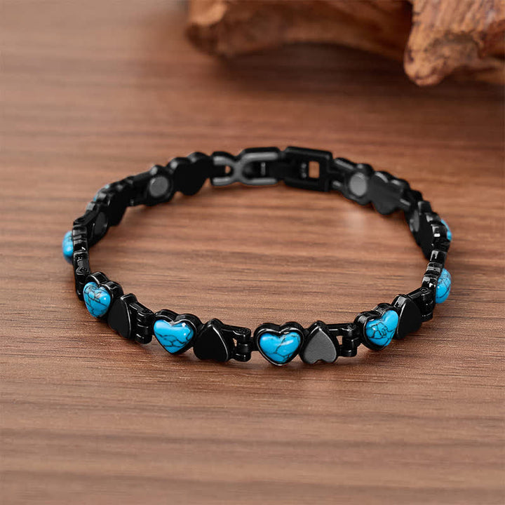 Bracciale con catena magnetica in rame e cuore turchese, completo di strumento per la rimozione delle maglie. - Nero - image 6