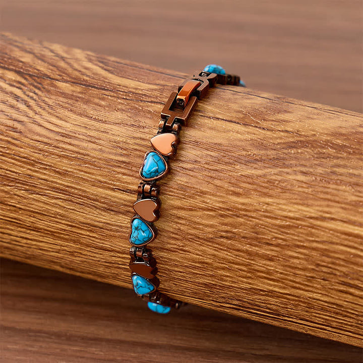Bracciale con catena magnetica in rame e cuore turchese, completo di strumento per la rimozione delle maglie. - image 2