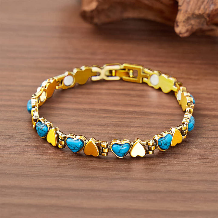 Bracciale con catena magnetica in rame e cuore turchese, completo di strumento per la rimozione delle maglie. - Oro - image 4