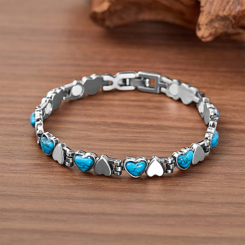 Bracciale con catena magnetica in rame e cuore turchese, completo di strumento per la rimozione delle maglie. - Argento - image 5