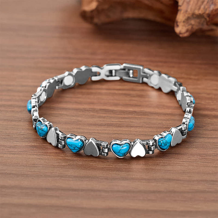 Bracciale con catena magnetica in rame e cuore turchese, completo di strumento per la rimozione delle maglie. - Argento - image 5