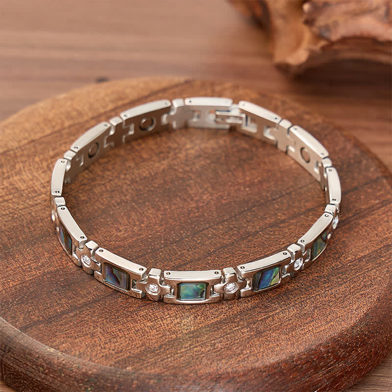 Bracciale con catena magnetica a conchiglia di abalone in argento e strumento per la rimozione delle maglie. - image 3