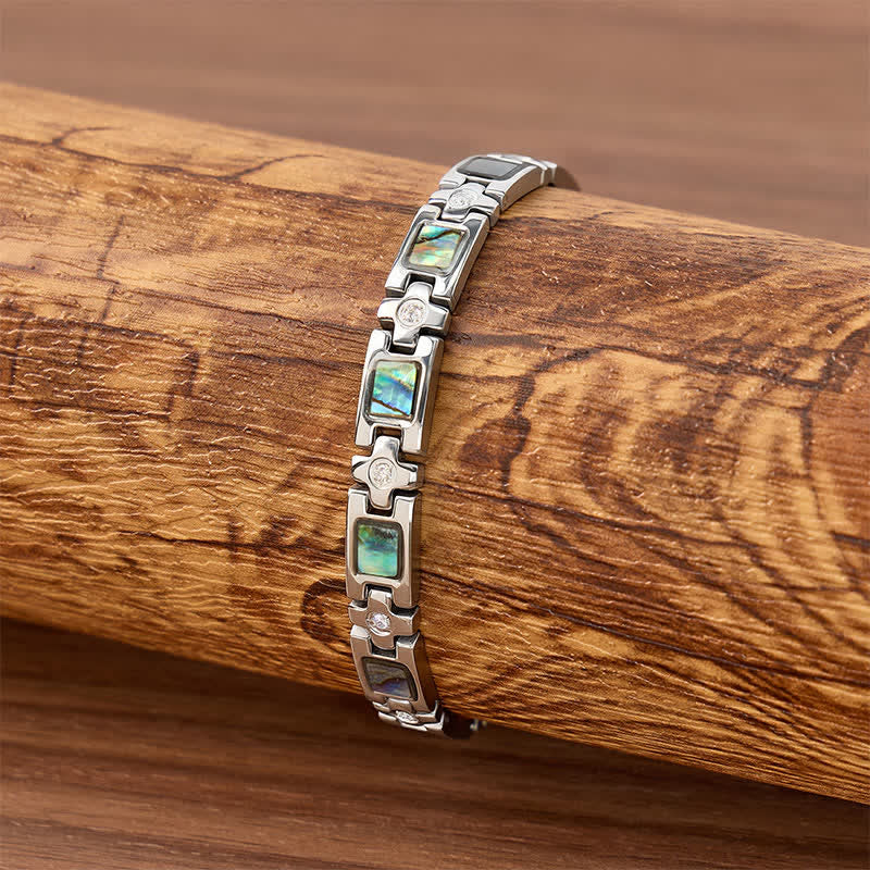 Bracciale con catena magnetica a conchiglia di abalone in argento e strumento per la rimozione delle maglie. - image 2