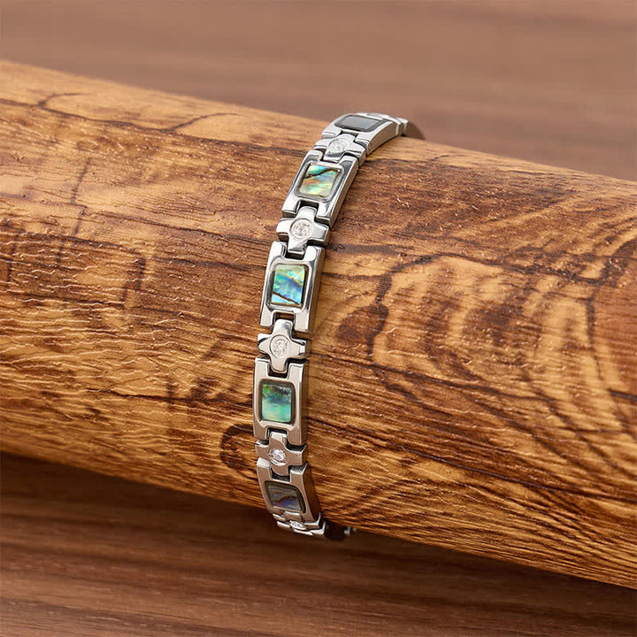 Bracciale con catena magnetica a conchiglia di abalone in argento e strumento per la rimozione delle maglie. - image 2