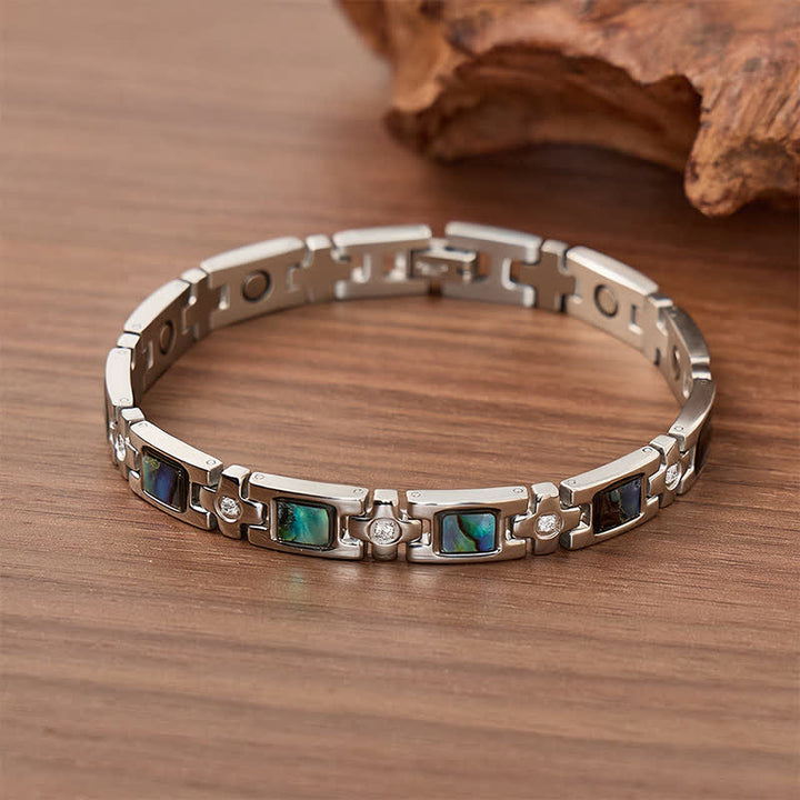 Bracciale con catena magnetica a conchiglia di abalone in argento e strumento per la rimozione delle maglie. - Argento - image 0
