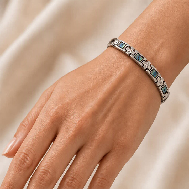 Bracciale con catena magnetica a conchiglia di abalone in argento e strumento per la rimozione delle maglie. - image 1