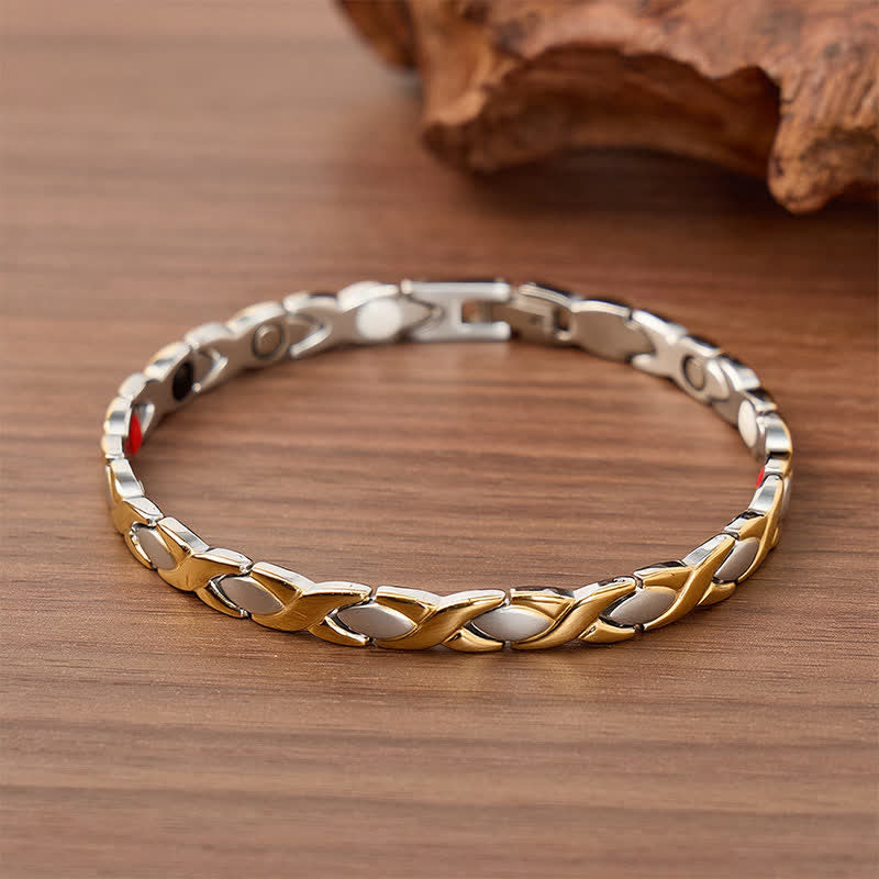 Bracciale magnetico dal design moderno a puzzle con strumento per la rimozione delle maglie. - Oro e argento - image 0