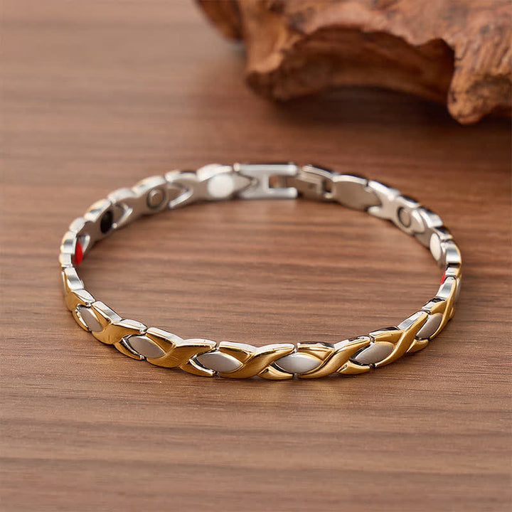 Bracciale magnetico dal design moderno a puzzle con strumento per la rimozione delle maglie. - Oro e argento - image 0