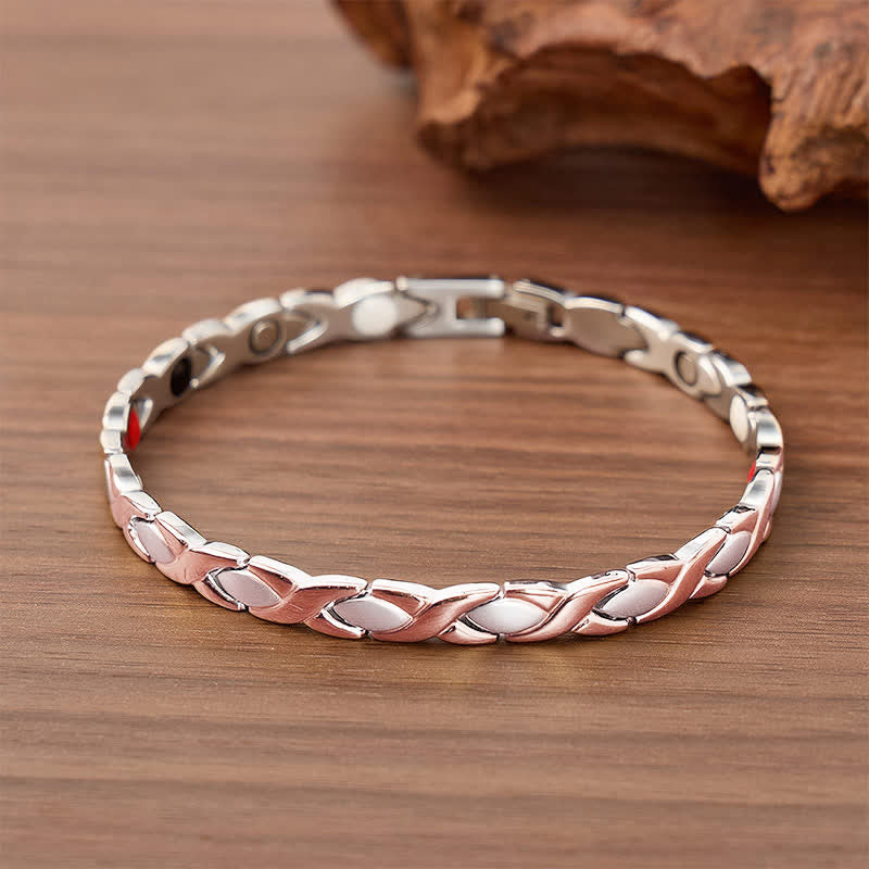 Bracciale magnetico dal design moderno a puzzle con strumento per la rimozione delle maglie. - Oro rosa e argento - image 5
