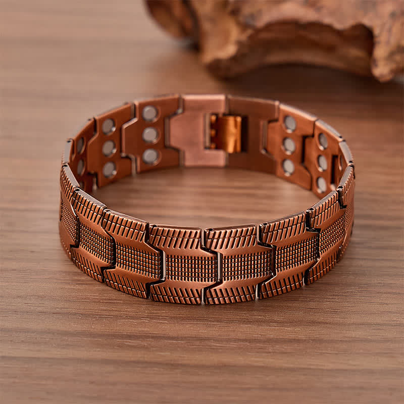 Bracciale vintage con catena magnetica a maglie a freccia e strumento per la rimozione delle maglie. - Bronzo Rosso - image 0