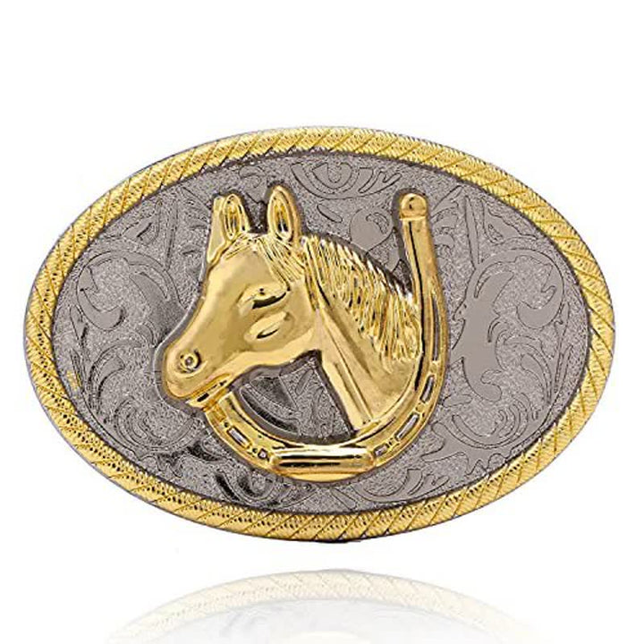 Cintura in pelle con fibbia a ferro di cavallo dorata fai da te da uomo - image 2