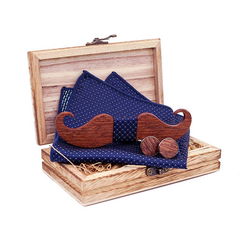 Set di 3 papillon in legno con baffi da uomo