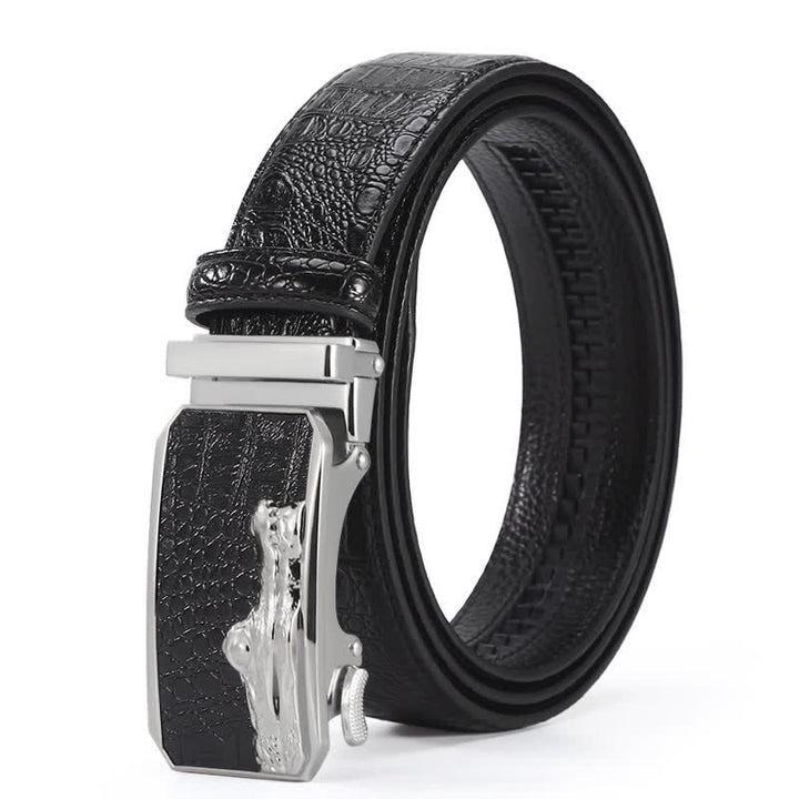 Cintura da uomo in pelle con fibbia automatica con motivo coccodrillo - Stile n. 5 - Nero / Argento - 44 - image 21