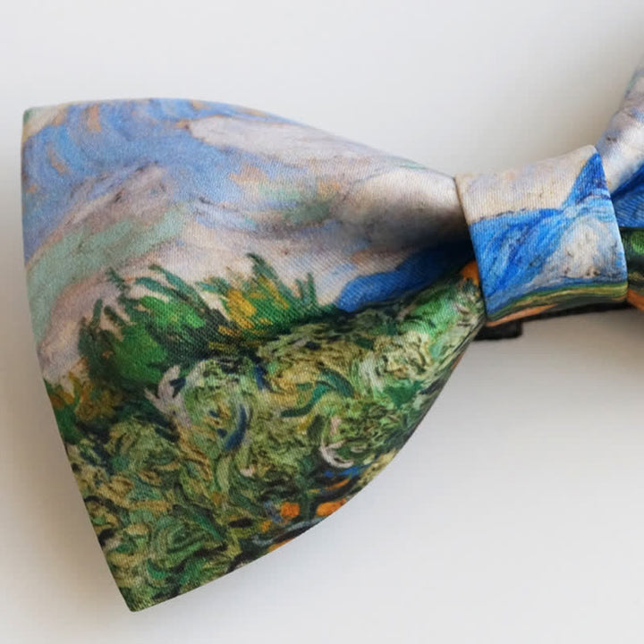 Papillon da uomo con dipinto a olio e campo di grano