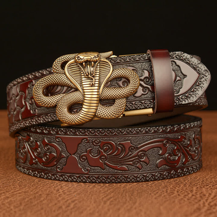 Cintura in pelle con fibbia a medaglione a forma di serpente da uomo - Oro e marrone - 46 - image 0