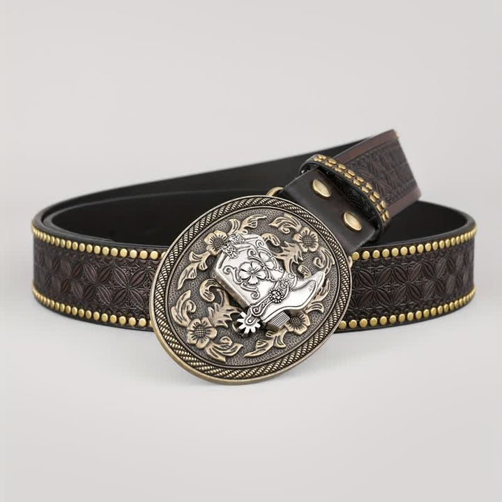 Cintura in pelle con fibbia ovale, stile retrò, da uomo, in argento - Stivali - 42 - image 0