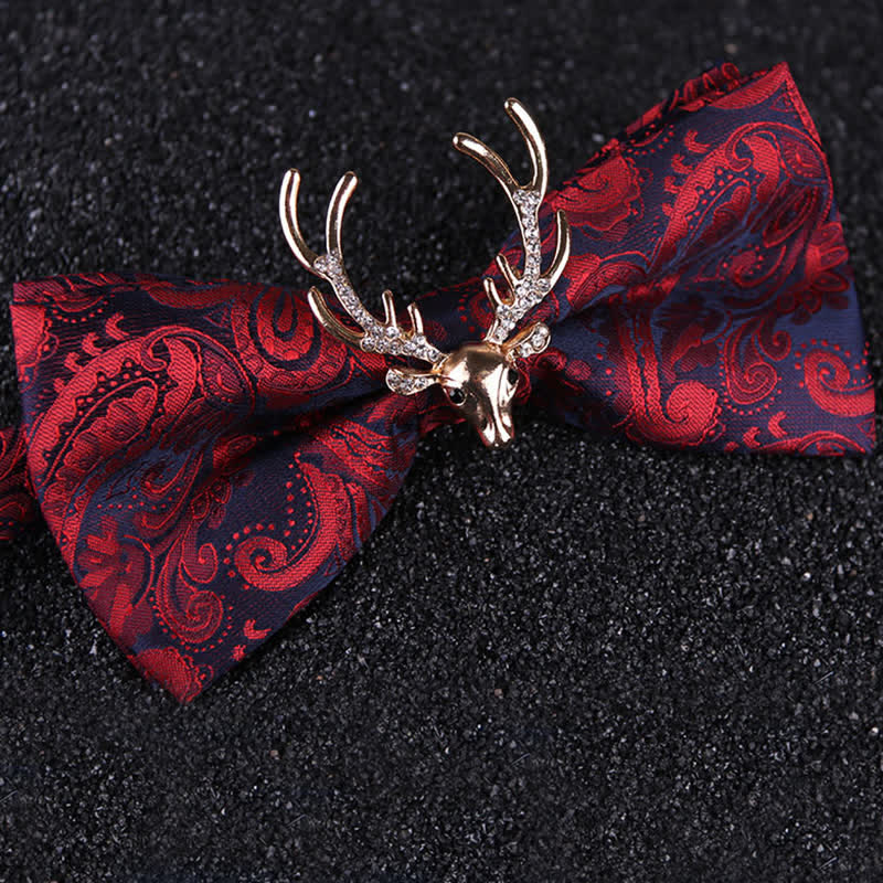 Papillon da uomo con decorazione testa di alce natalizia Paisley - Rosso e oro - image 9