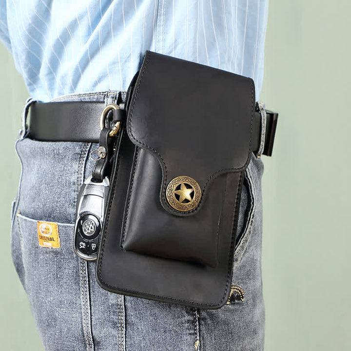 Borsa da cintura per telefono con fibbia magnetica a stella in pelle per esterni