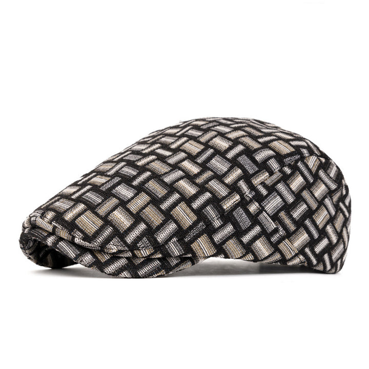 Cappello basco a quadri jacquard colorati retrò artistici - Fibbia posteriore - Nero - Regolabile (22 1/2"-24") - image 18