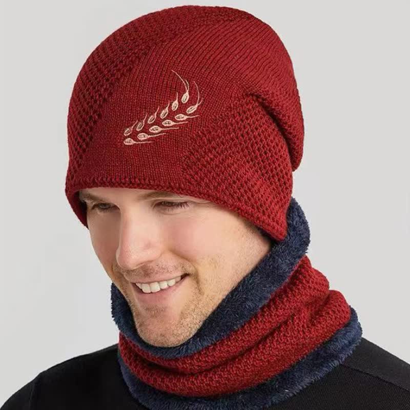 Set di 2 cappelli e scaldacollo con ricamo a forma di grano
