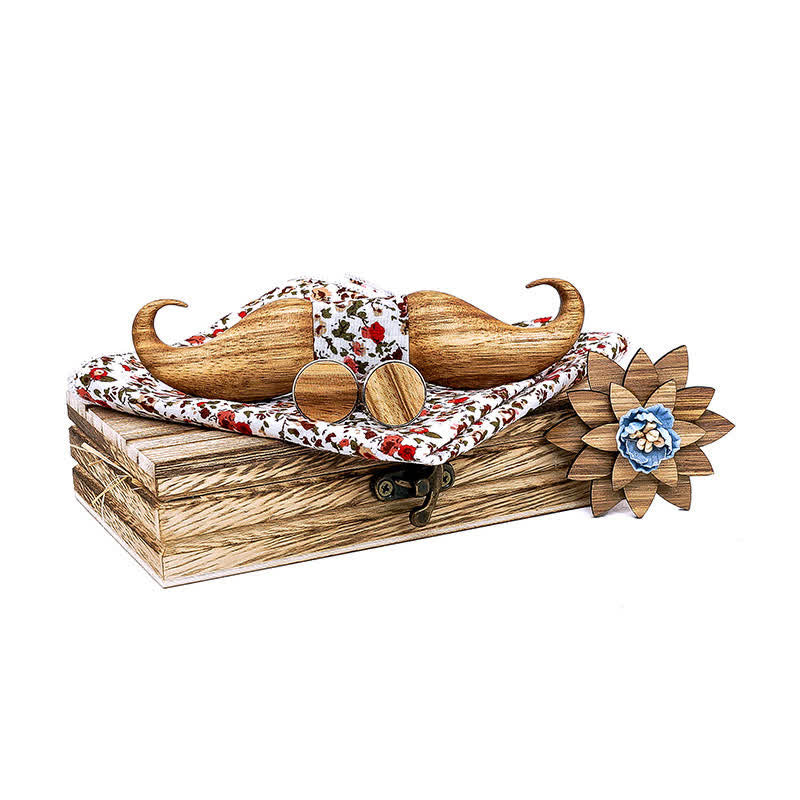 Set di 4 papillon in legno con baffi Burlywood da uomo