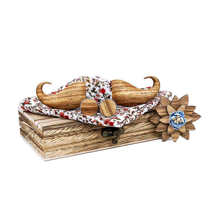 Set di 4 papillon in legno con baffi Burlywood da uomo