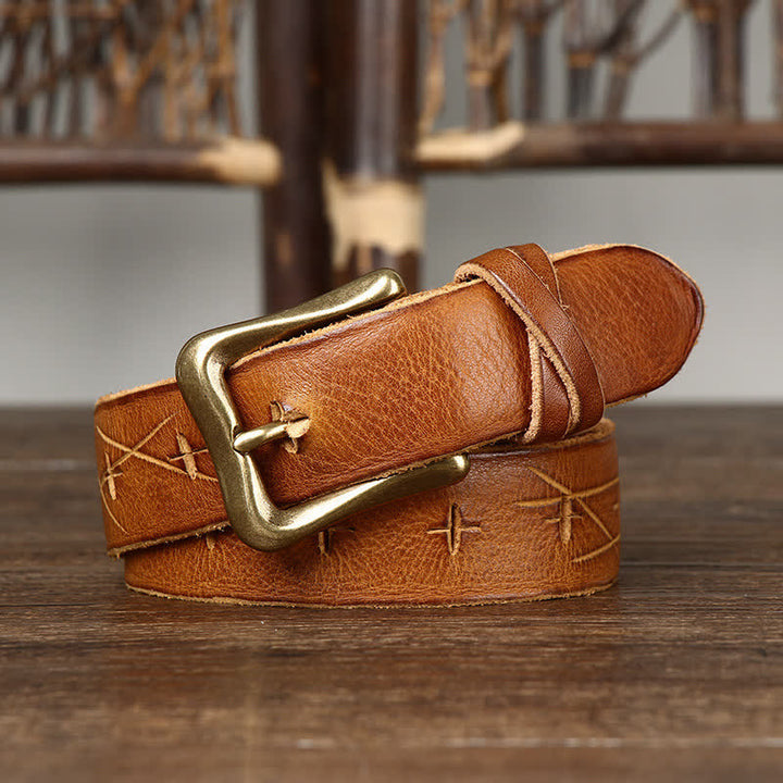 Cintura in pelle vintage da uomo con intaglio crack