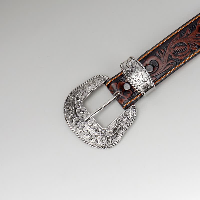 Cintura in pelle con incisione floreale vintage da donna