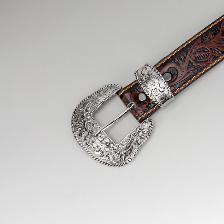 Cintura in pelle con incisione floreale vintage da donna