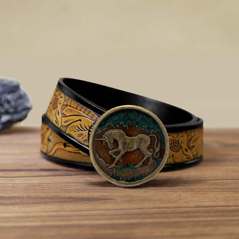 Cintura in pelle con fibbia in bronzo antico con unicorno mistico fai da te da uomo