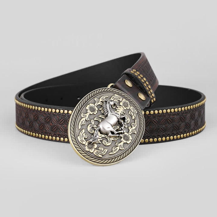 Cintura in pelle con chiusura floreale Strong Horse da uomo