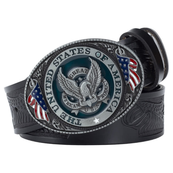 Cintura da uomo in pelle con fibbia patriottica e ali spiegate con aquila - Nero - 46 - image 6