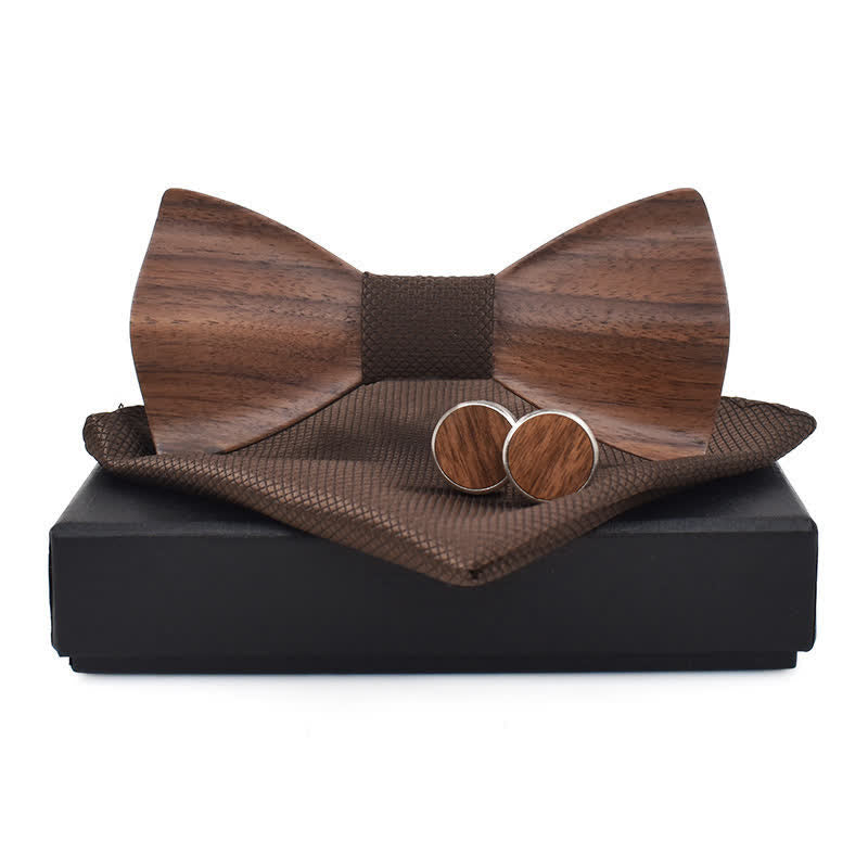 Set di 3 papillon in legno a scacchi semplici da uomo - Marrone - image 3