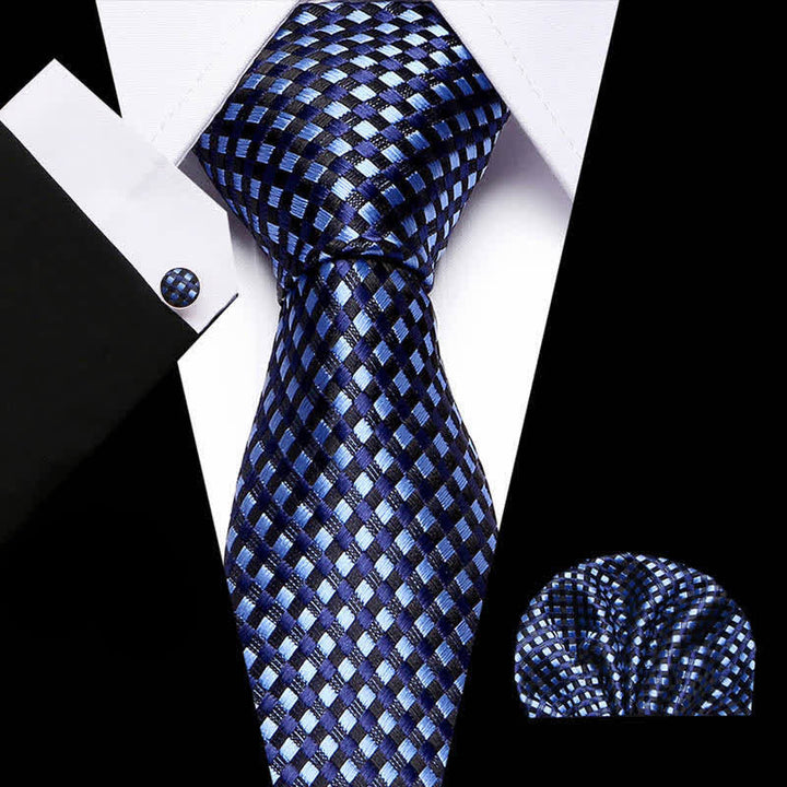 Set di 3 cravatte a quadri piccoli blu chiaro e blu navy da uomo - Azzurro chiaro e blu navy - image 0