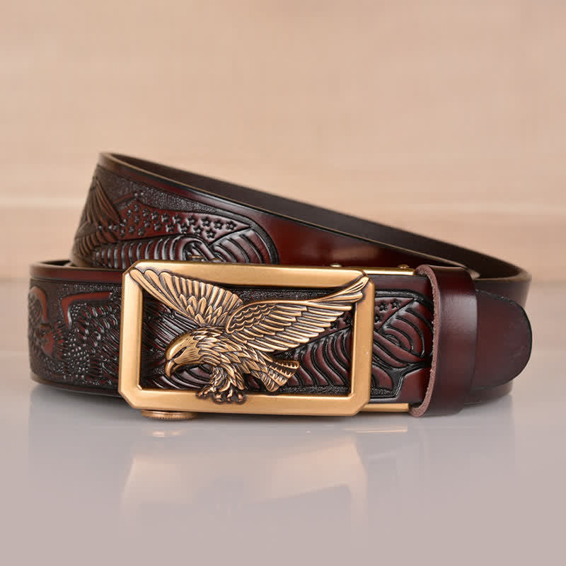 Cintura in pelle goffrata con fibbia Hollow Eagle da uomo