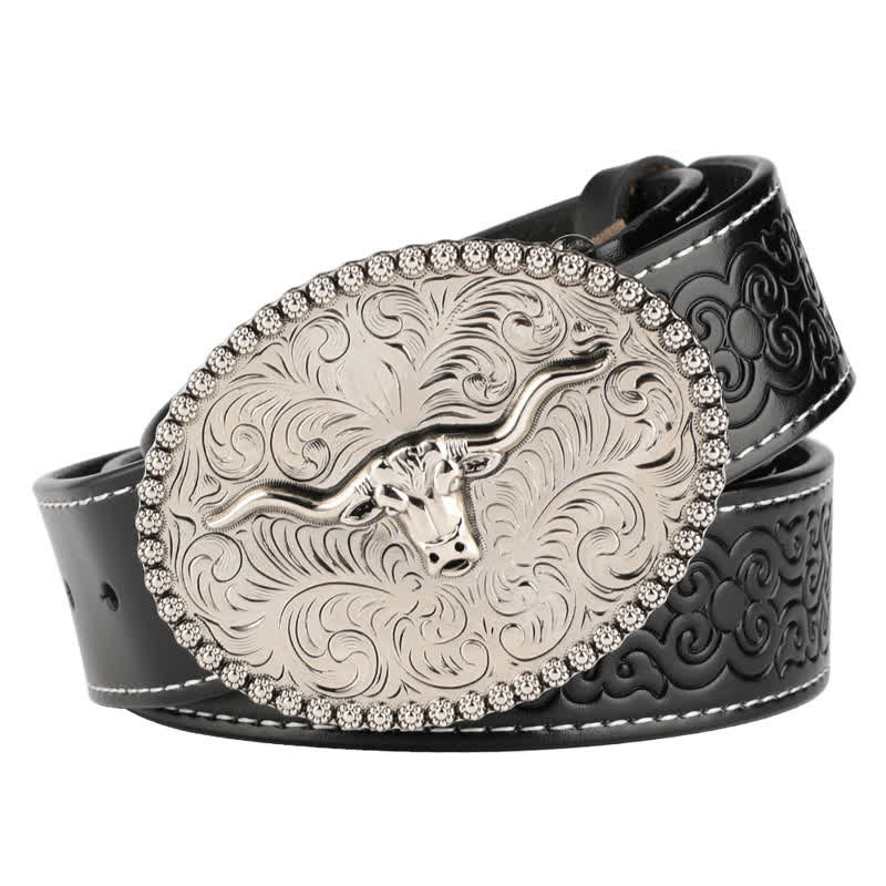 Cintura in pelle da uomo con piuma incisa Bull Jeans - Stile n. 2 - Nero / Argento - 46 - image 18
