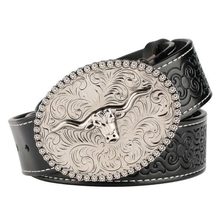 Cintura in pelle da uomo con piuma incisa Bull Jeans - Stile n. 2 - Nero / Argento - 46 - image 18
