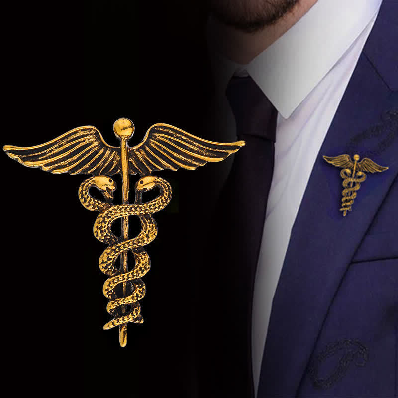 Spilla da uomo con doppio serpente Caduceo