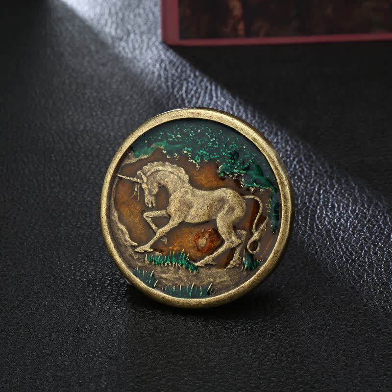 Cintura in pelle con fibbia in bronzo antico con unicorno mistico fai da te da uomo - Unicorno - Senza cintura - image 0
