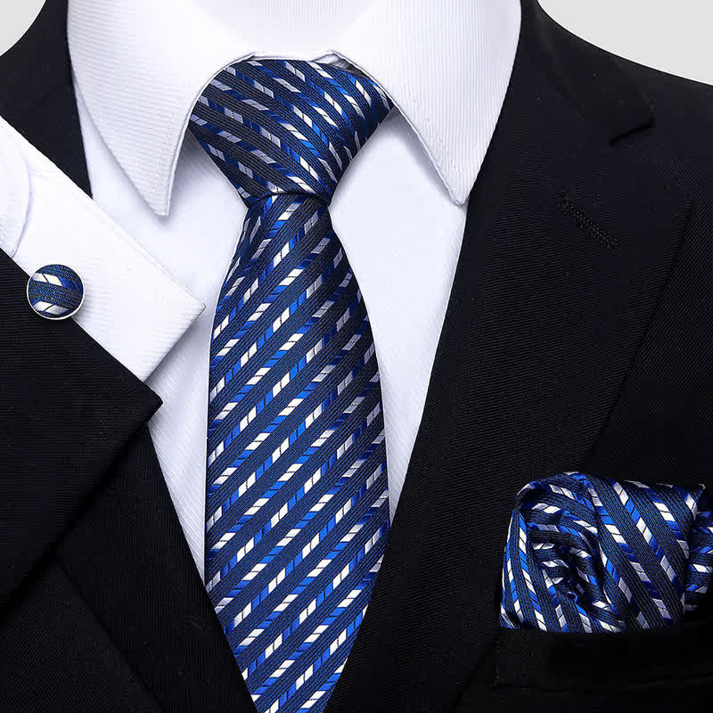 Set di 3 cravatte a righe con geometria da uomo