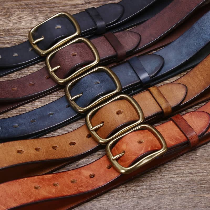 Cintura da uomo vintage in pelle di vacchetta pura spessa