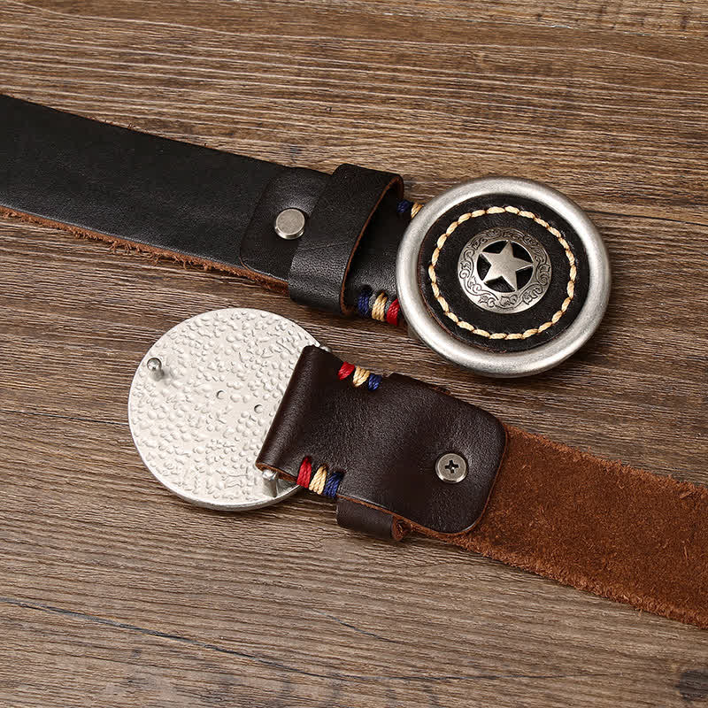 Cintura in pelle spessa con pentacolo vintage da uomo