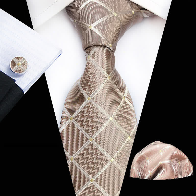 Set di 3 cravatte eleganti a quadri beige da uomo - Beige - image 0