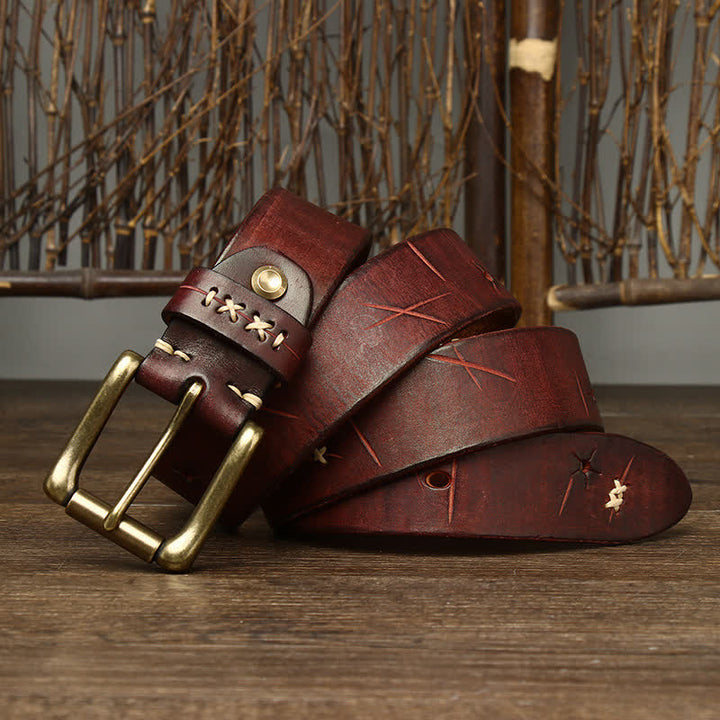Cintura in pelle con intaglio elaborato vintage da uomo